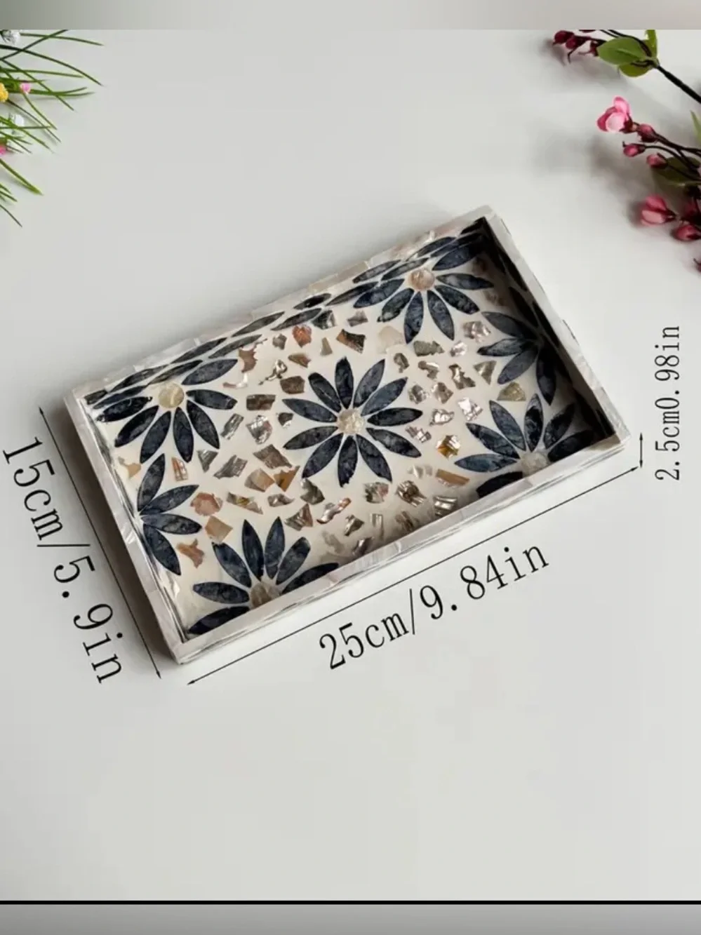Mother of Pearl Shell Tray - Navy & Brown